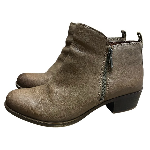 Lucky Brand Brown Leather Basel Side Zip Ankle Booties Size 8 - Picture 1 of 12